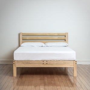 Platform Bed: Transitional Solid Wood with Visible Bolt Hardware