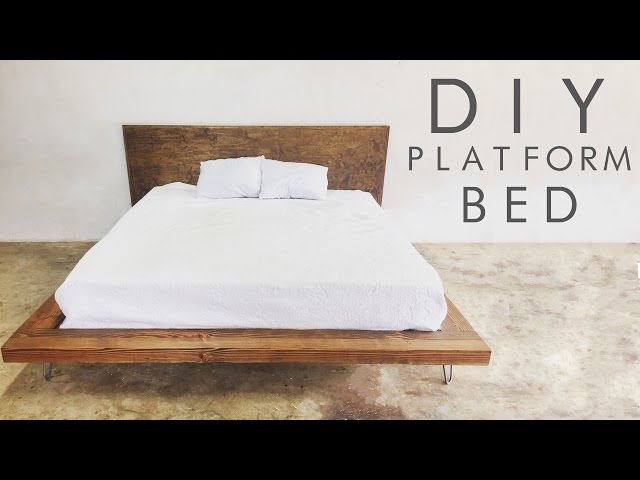 Platform Bed: Walnut Tone with Metal Hairpin Legs and Chunky Frame