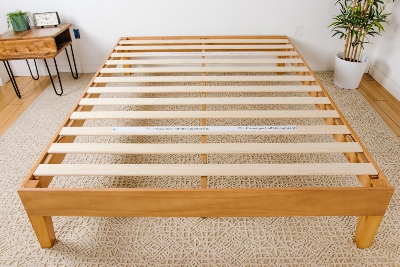 Platform Bed: Warm Honey Wood Frame Mid-Century Style