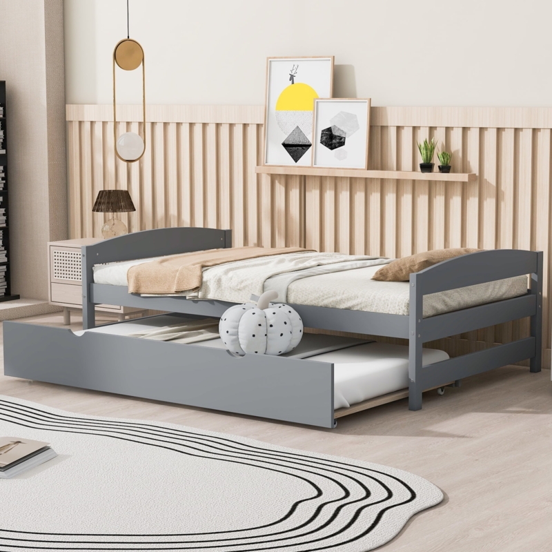 Platform Bed with Arched Headboard and Matte Gray Finish
