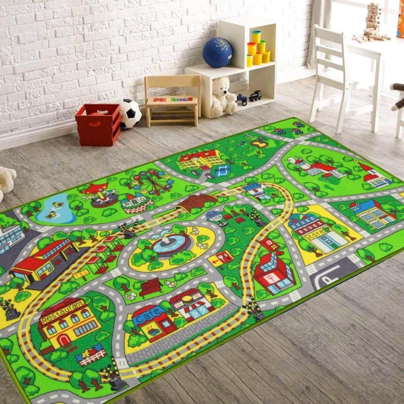 Play Rug Colorful Street Track Rug Integrated Railway Low Pile