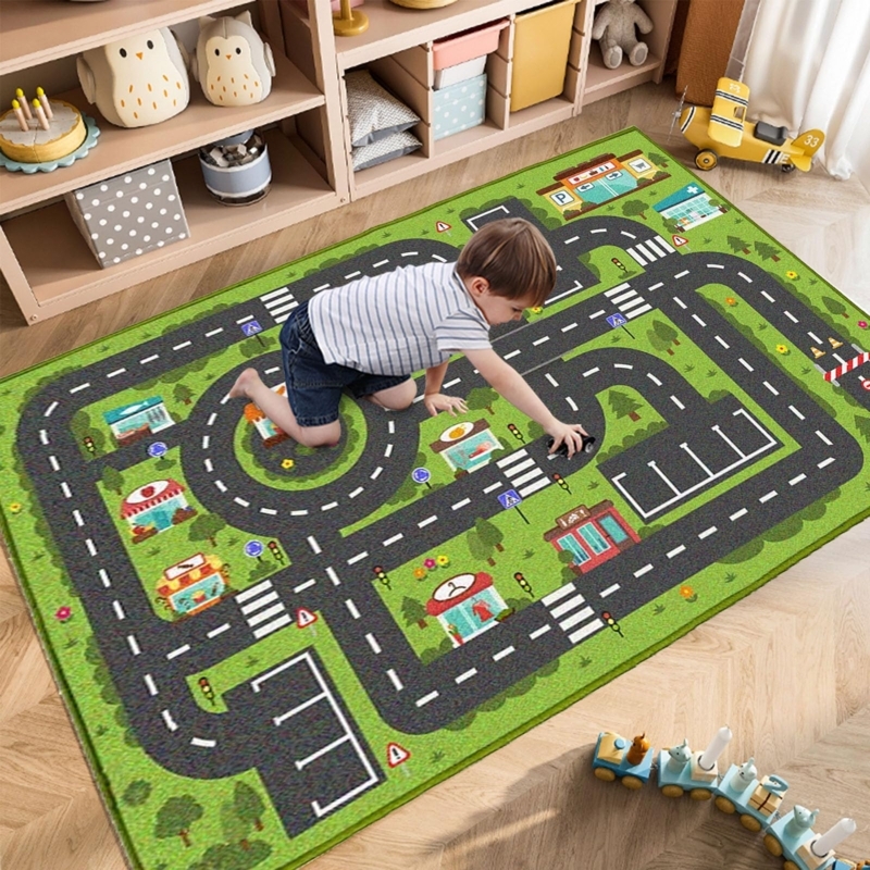 Play Rug Interactive Town Map Scandi Modern Playroom Carpet