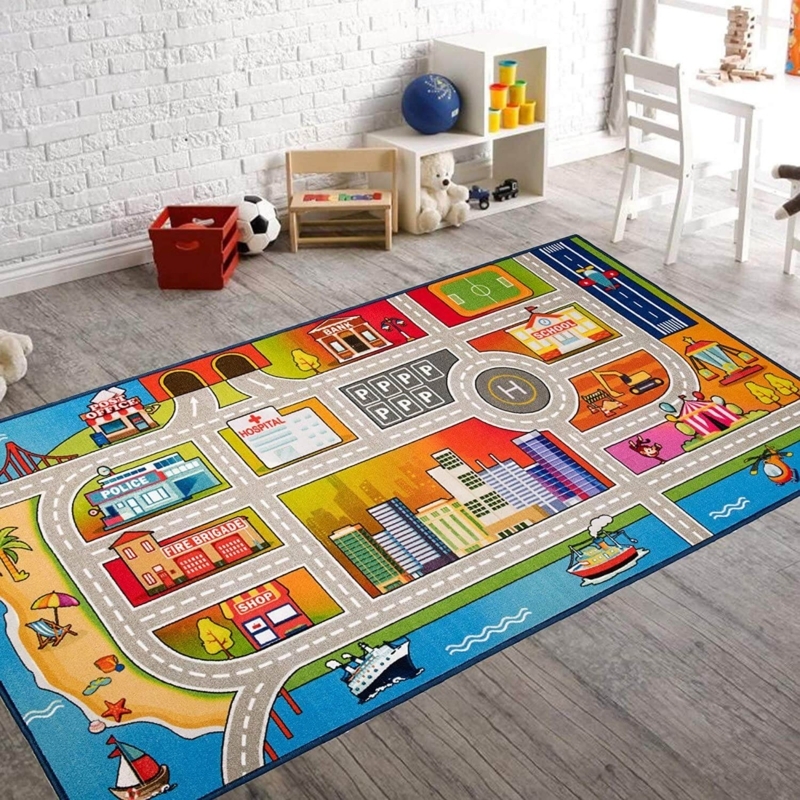 Play Rug Urban Adventure Floor Rug Beach Illustration Bound Edges