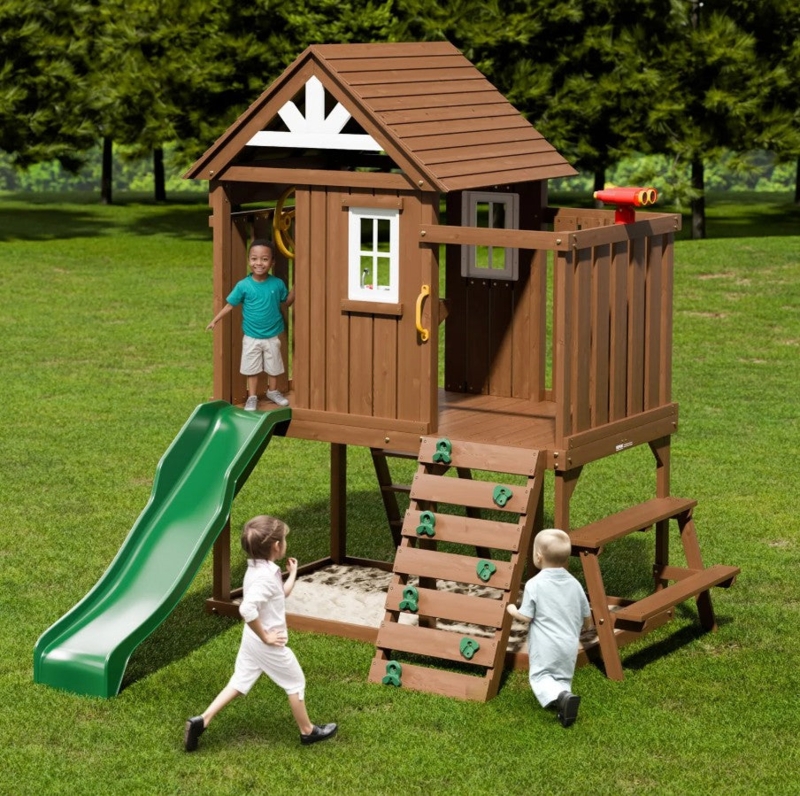 Playhouse Garden Cottage with Rock Climbing Ladder & Picnic Table