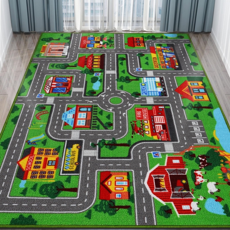 Playmat Rug City Street Playmat Roundabout Design Serged Edges