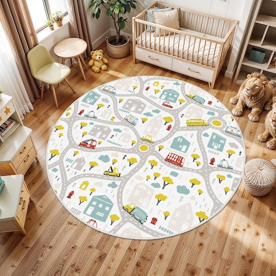Playroom Rug Round City Road Rug Pastel Colors Interactive Surface