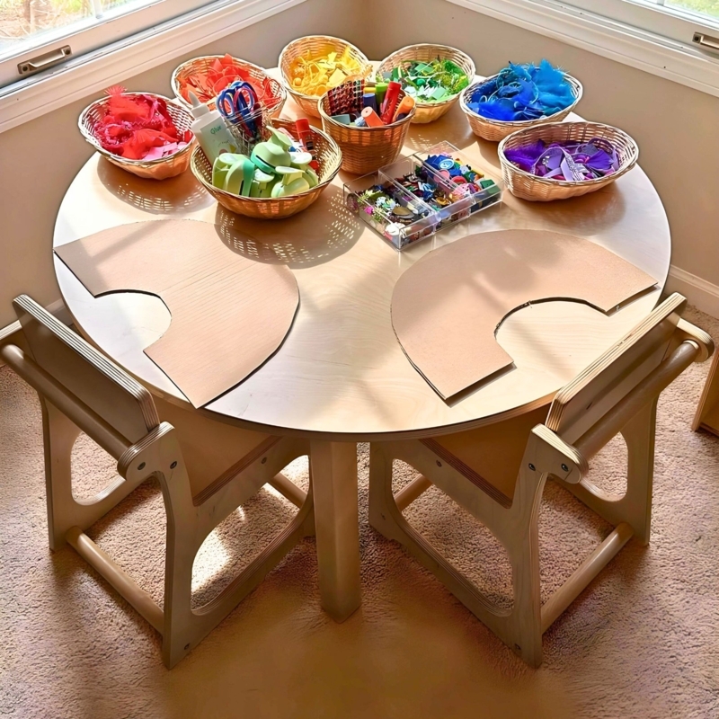 Playroom Table Set with Low Profile Seating and Side Handle Cutouts