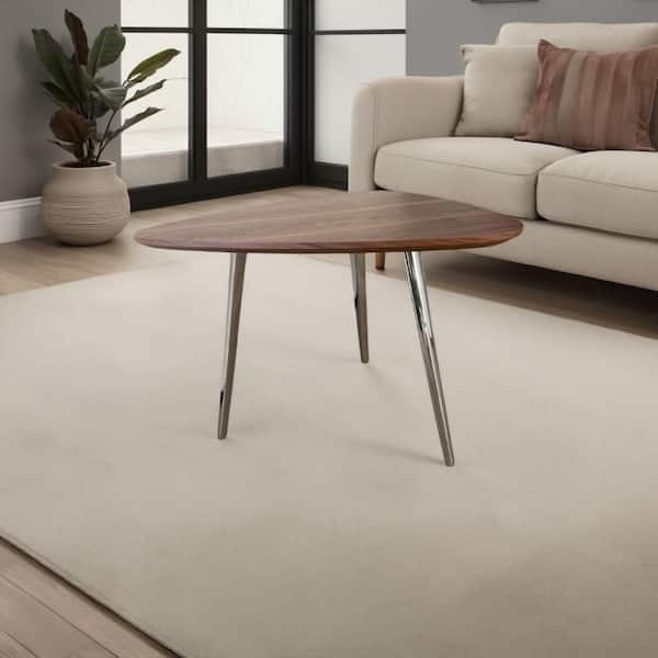 Plectrum Coffee Table with Walnut Top and Rounded Chrome Tripod Legs