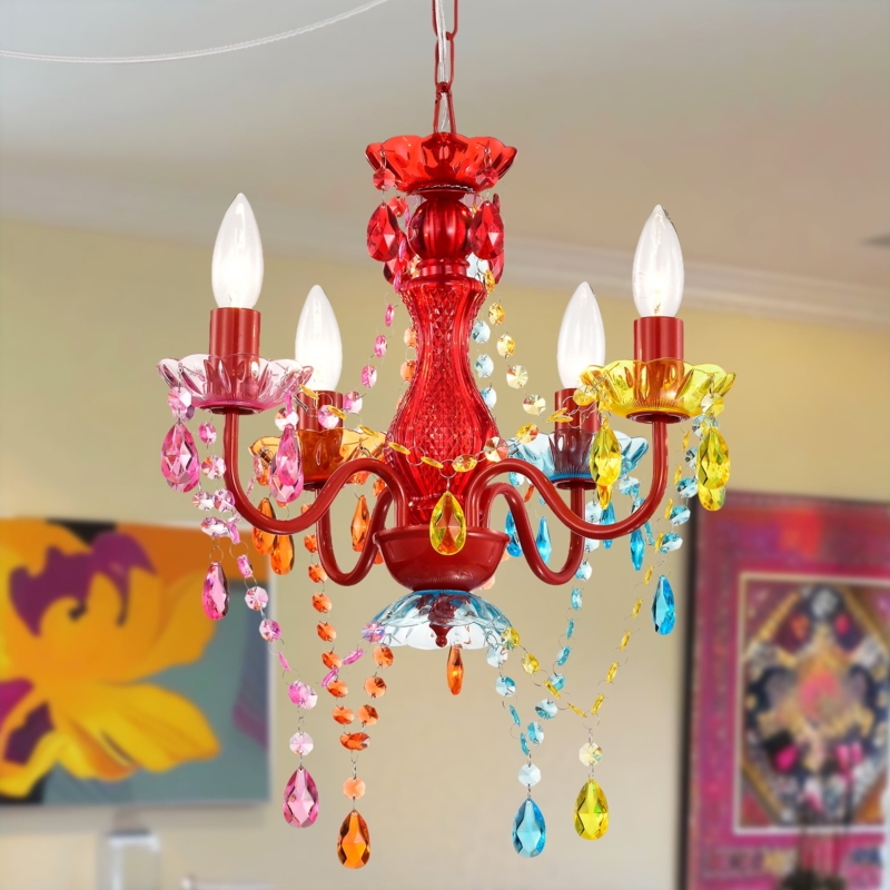 Plug-In Nursery Lighting with Vibrant Red Frame and 4 Lights