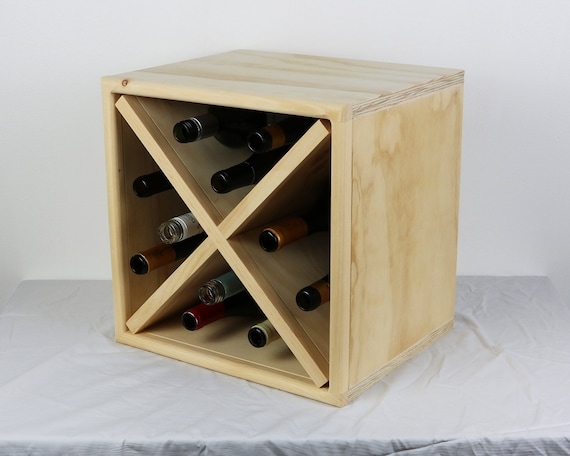 Plywood Wine Rack Insert with Exposed Edge Grain and X-Shape.