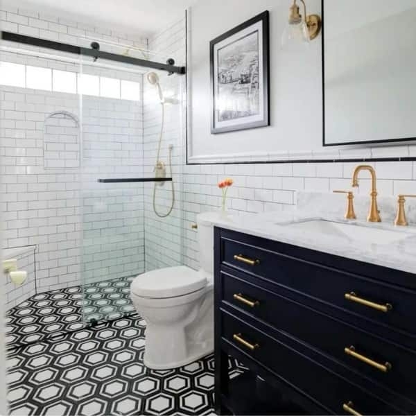 Polished Ceramic Pencil Liner Tile with Slim Black Trim Border