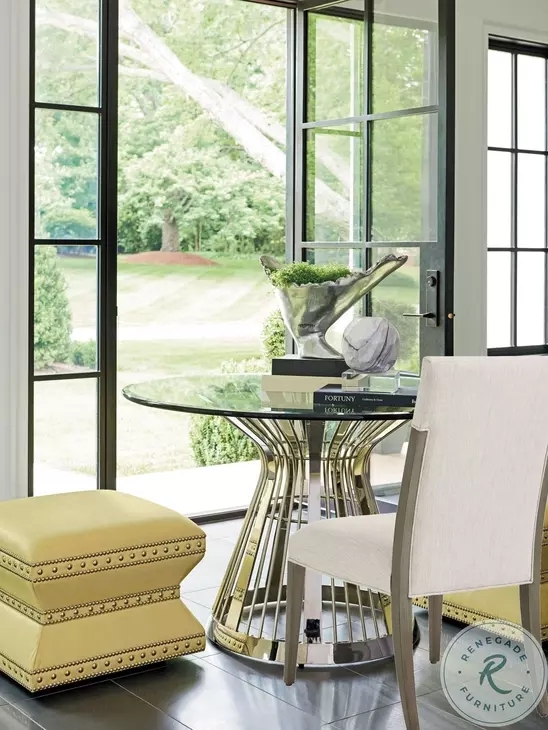 Polished Stainless Steel Dining Table with Slat Pedestal Base