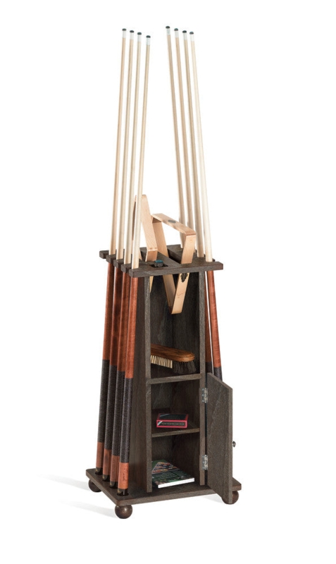 Pool Cue Rack Charcoal Wood with Storage Cabinet and Ball Feet