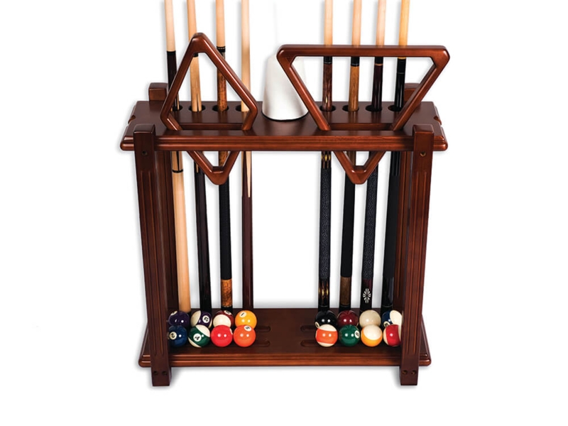 Pool Cue Rack Craftsman Mahogany Wood with Ball Storage Rails