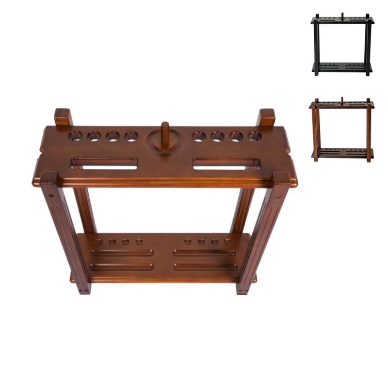 Pool Cue Rack Mahogany Wood Floor Stand with Fluted Legs