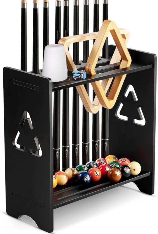 Pool Cue Rack Matte Black Floor Stand with Geometric Side Cutouts