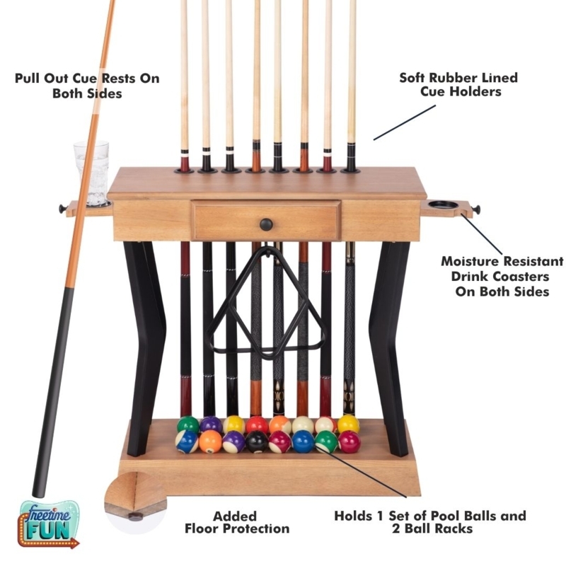 Pool Cue Rack Oak and Black with Pull Out Rests and Drawer