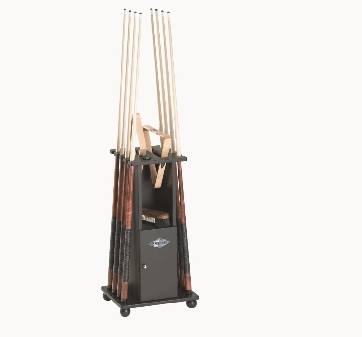 Pool Cue Rack Traditional Matte Black with Bun Feet and Brand Emblem