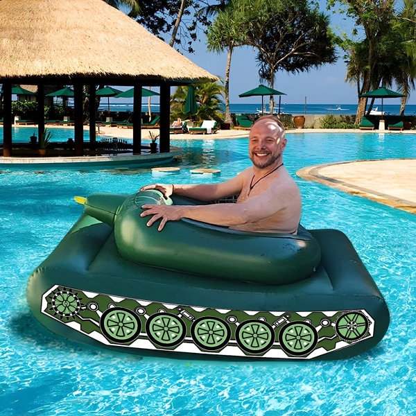 Pool Float: Forest Green Tank Shape with Inflatable Cannon.
