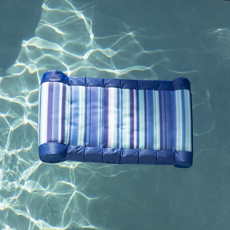 Pool Float: Navy Striped Hammock Style with Bolstered Ends.