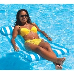 Pool Float: Striped Cobalt Blue Triple Bolster Design Mesh Sling Seat.