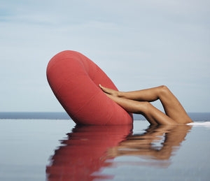 Pool Float: Terracotta Red Upholstered Fabric Toroidal Shape.