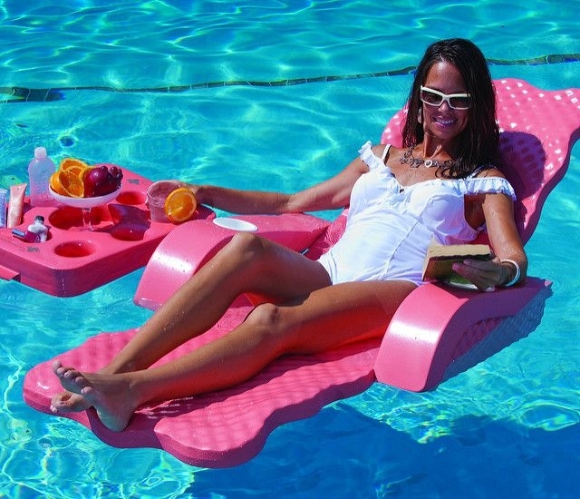 Pool Lounger: Hot Pink Foam with Matching Refreshment Tray.