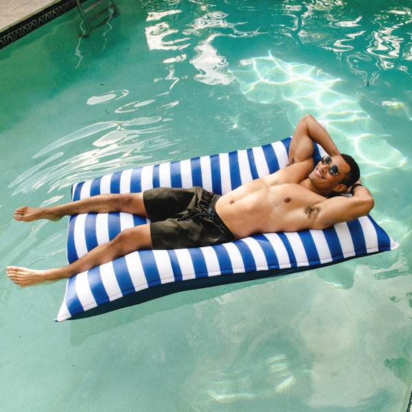 Pool Lounger: Oversized Nautical Blue Striped Beanbag Fill.