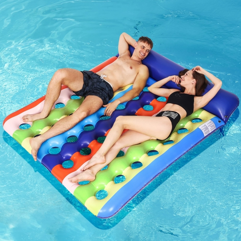 Pool Lounger: Rainbow Stripe Two Person Mat. Double Rainbow Pool Float.