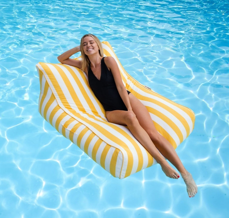 Pool Lounger: Sunshine Yellow Bold Stripes with Side Pocket.