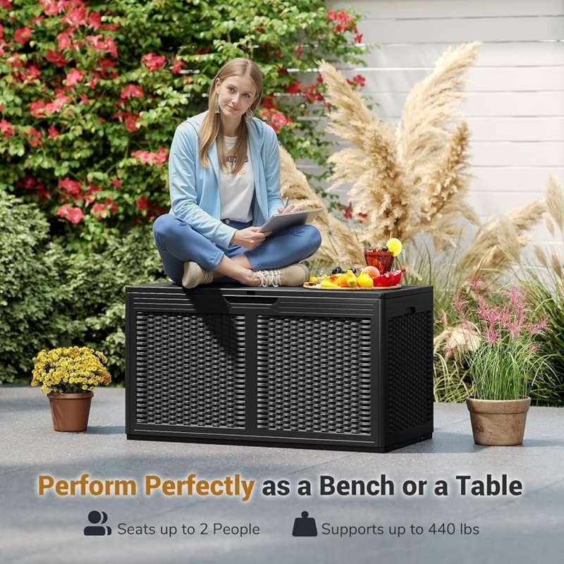 Poolside Garden Storage Bench Seats 2 Tangkula Outdoor Storage Bench - 100  Gallon, Lockable, Waterproof Deck Box With Wheels, Faux Rattan Finish -  Perfect For Patio, Pool & Garden Outdoor Storage Table