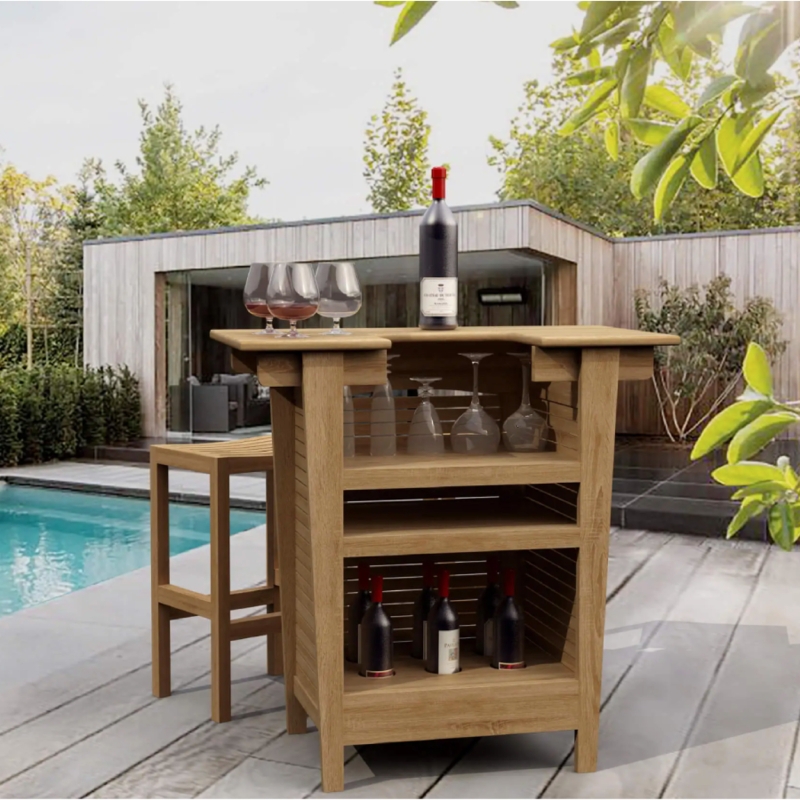 Poolside Outdoor Bar Table with Overhanging Top and Storage