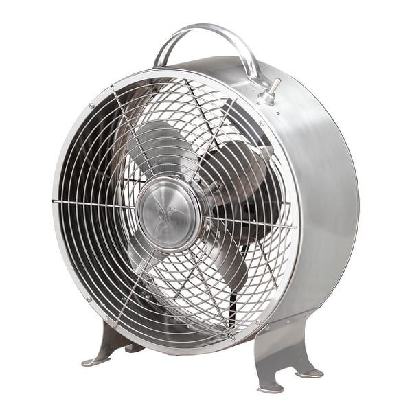 Portable Fan, Cylindrical Drum, Top Handle, Toggle Switch, Silver