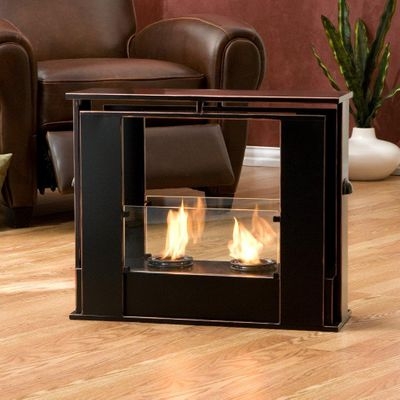 Portable Fireplace Dual Burners Glass Safety Panel Matte Black