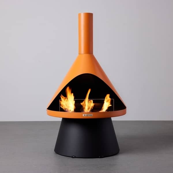 Portable Fireplace Vibrant Orange Conical Hood Retro Inspired