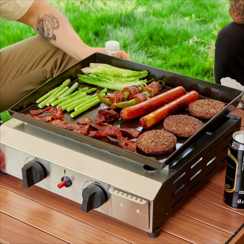 Portable Gas Griddle Stainless Steel Body Dual Knobs Modern Industrial