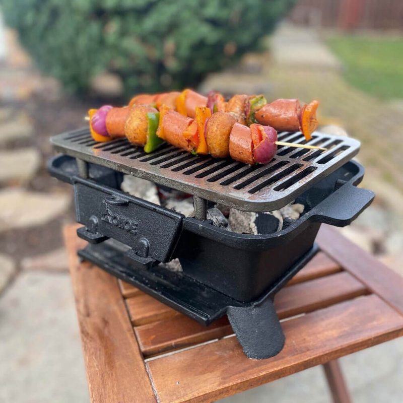 Portable Hibachi Grill Cast Iron Construction Rustic Outdoor Kitchen