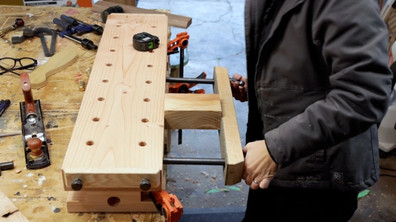 Portable Woodworking Bench Natural Wood Twin-Screw Vise Dog Holes