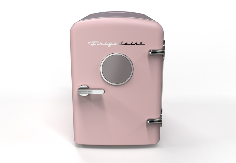 Porthole Mini Fridge in Matte Blush Pink with Retro Horizontal Latch