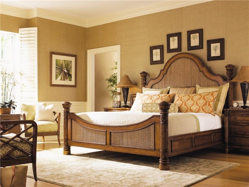 Poster Bed Arched Cane Inlay Headboard British Colonial Decor