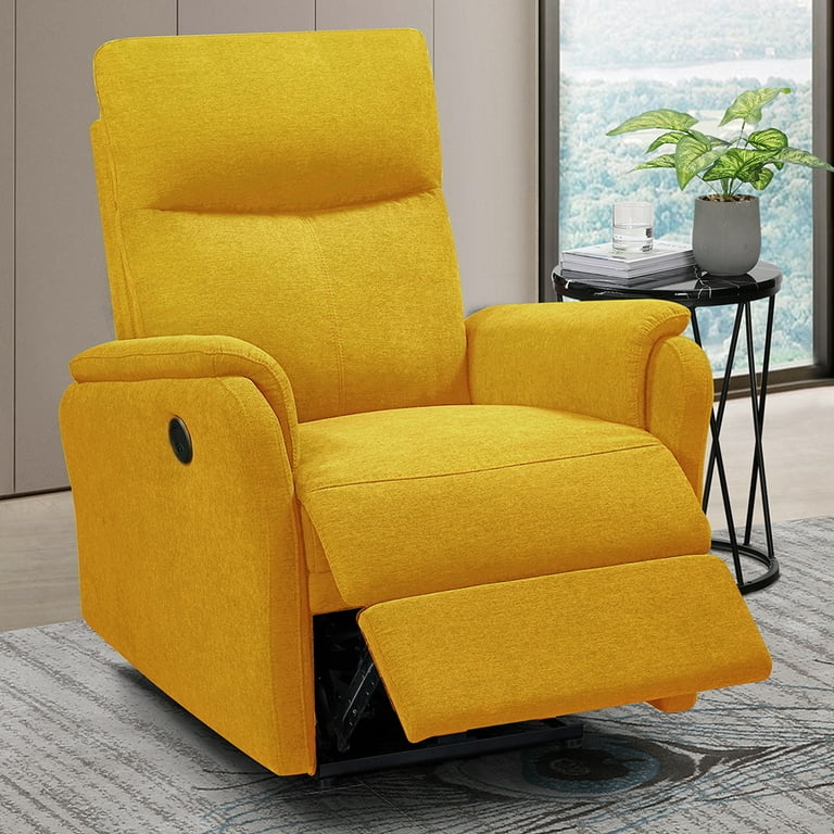 Power Recliner Integrated USB Port Mustard Yellow Power Recliner Fabric
