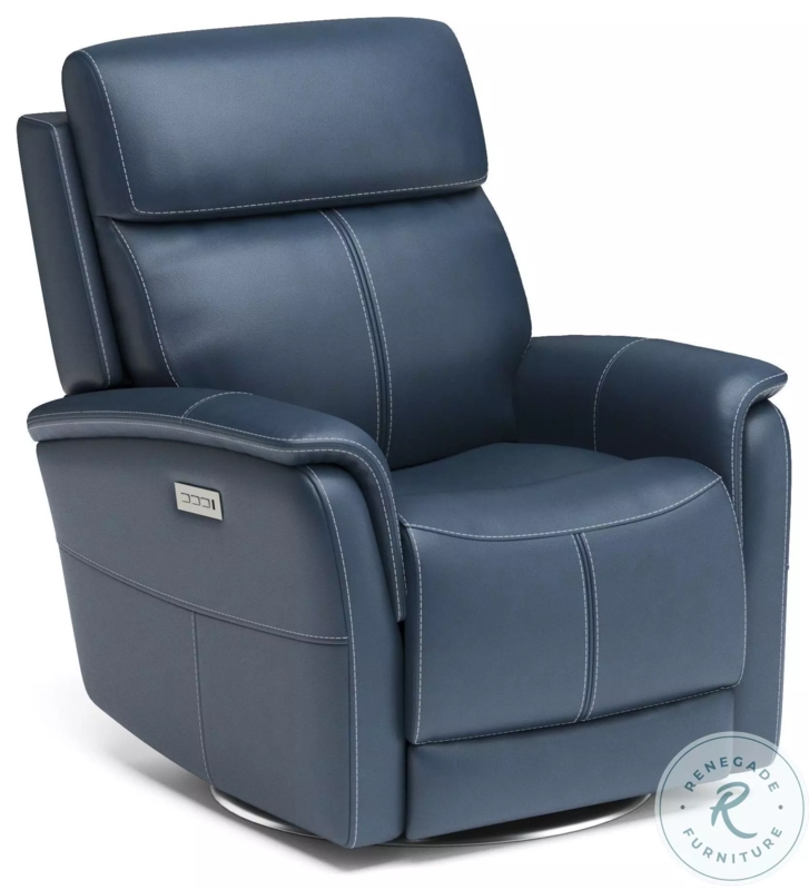 Power Recliner Leather Swivel Base Contrast Stitching Headrest