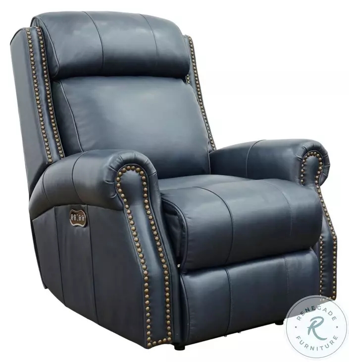 Power Recliner with Power Headrest Leather Brass Nailheads