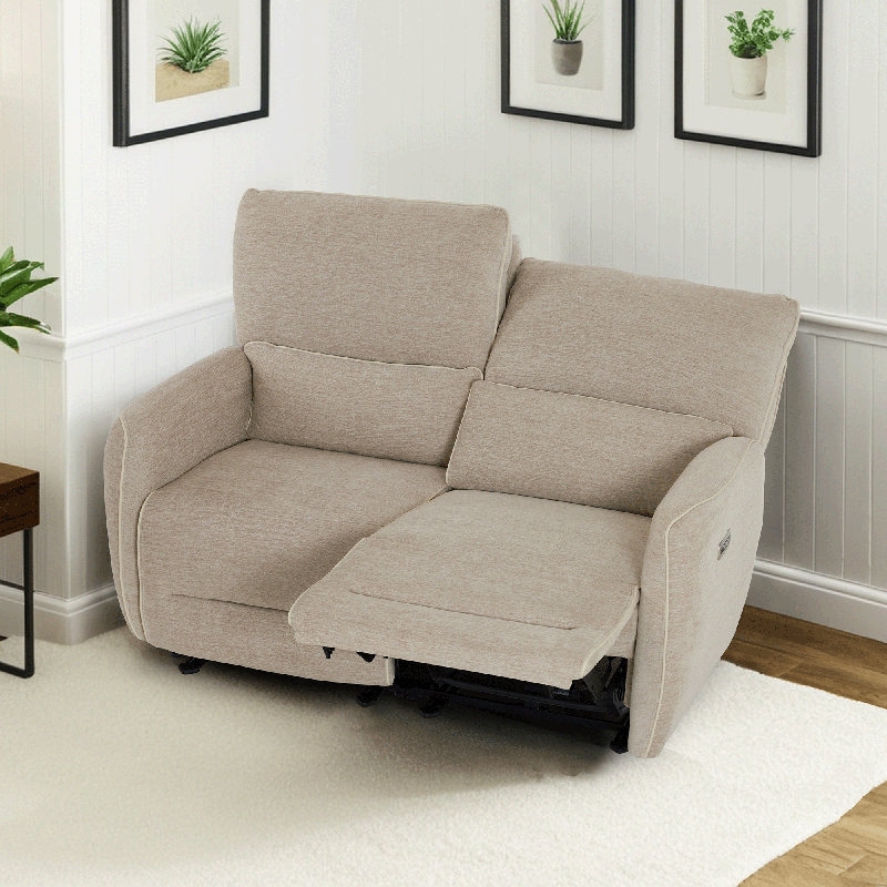 Power Reclining Loveseat Zero Clearance Adjustable Headrest Sand Beige