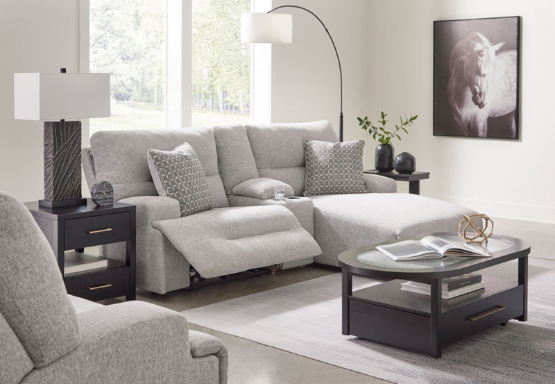 Power Reclining Sectional Integrated Console Wide Seat Heathered