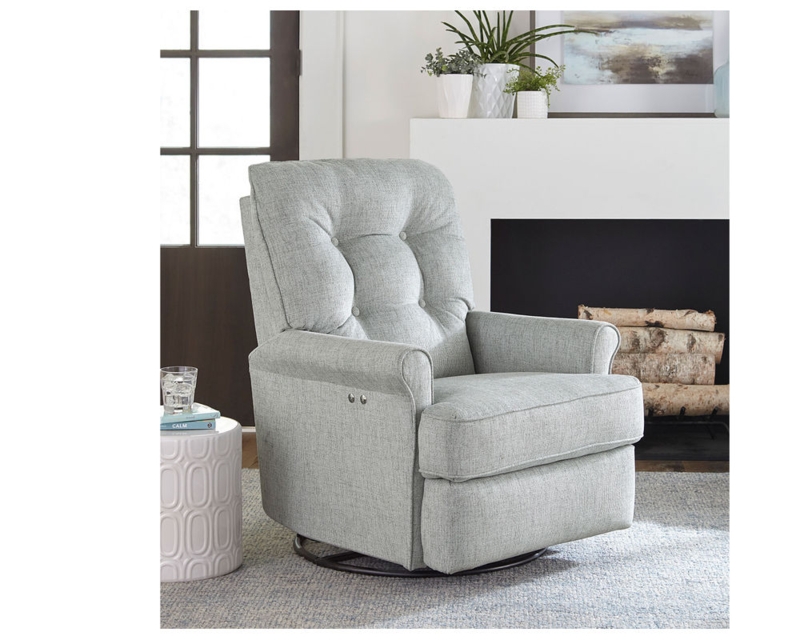 Power Swivel Recliner Mist Grey Power Controls Rolled Arms