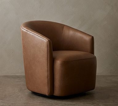Preston Leather Swivel Armchair, Polyester Wrapped Cushions, Nubuck Sand | Pottery Barn