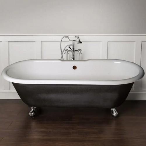 Primed Black Double-Ended Clawfoot Bathtub with Polished Chrome Feet