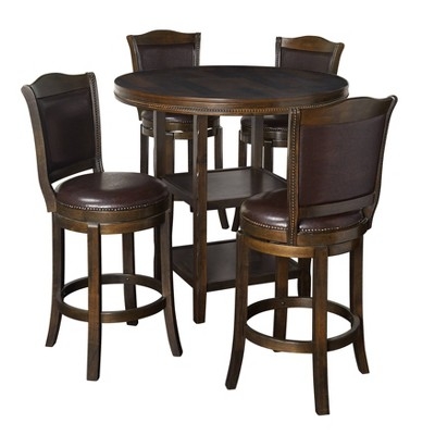 Pub Dining Set: Beaded Tabletop Edge, Traditional 5 Piece Swivel Set.