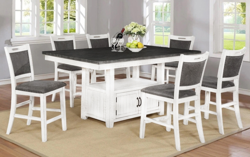 Pub Dining Set Storage Base Cabinet Nailhead Trim Distressed White